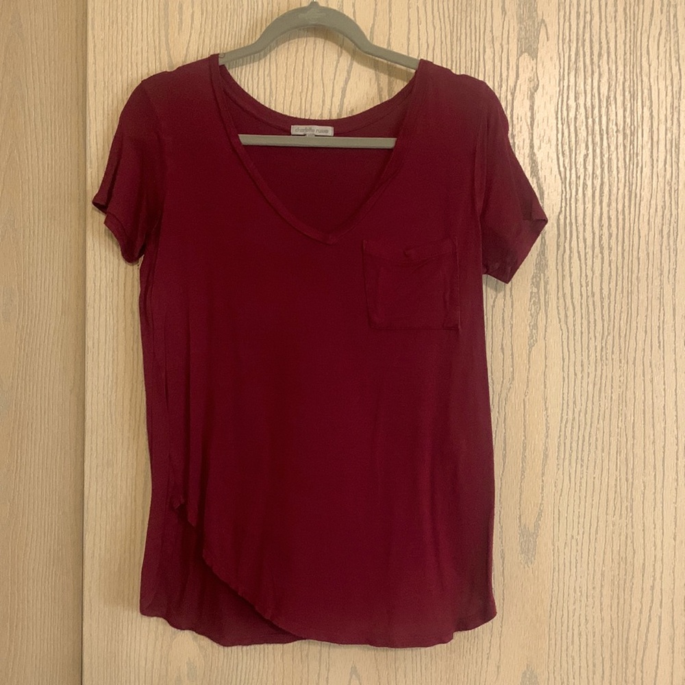 Maroon Casual Flowy Pocket Tee